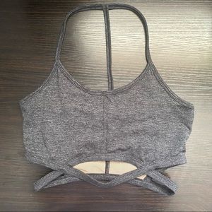 Free People Movement Grey Cutout Ribcage Strappy T Back Scoop Neck Sports Bra